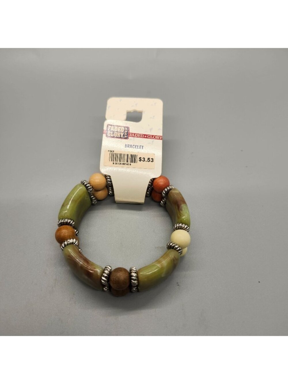 Faded Glory Beaded Bracelet With Green Cream & Brown Beads Stretch Fit New With